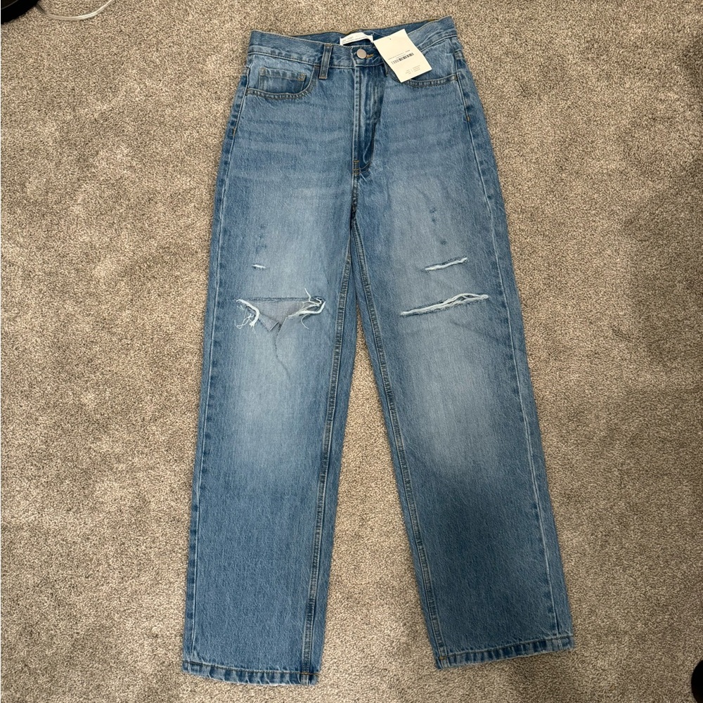 Oak & Fort, High-Rise Ripped Jeans, Size 27, Mid Light Vintage Washes